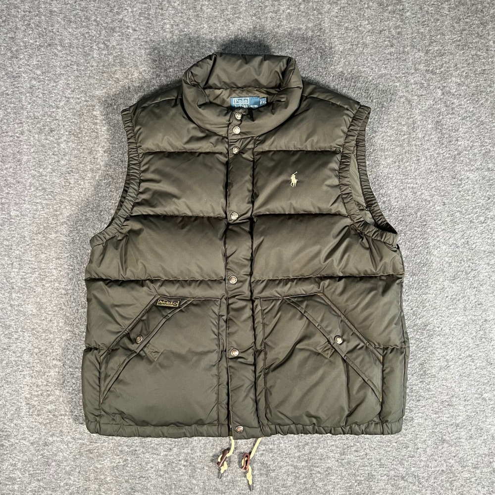 Vintage Polo Ralph Lauren Olive Goose Down Puffer Vest Green Full Zip Mens XL